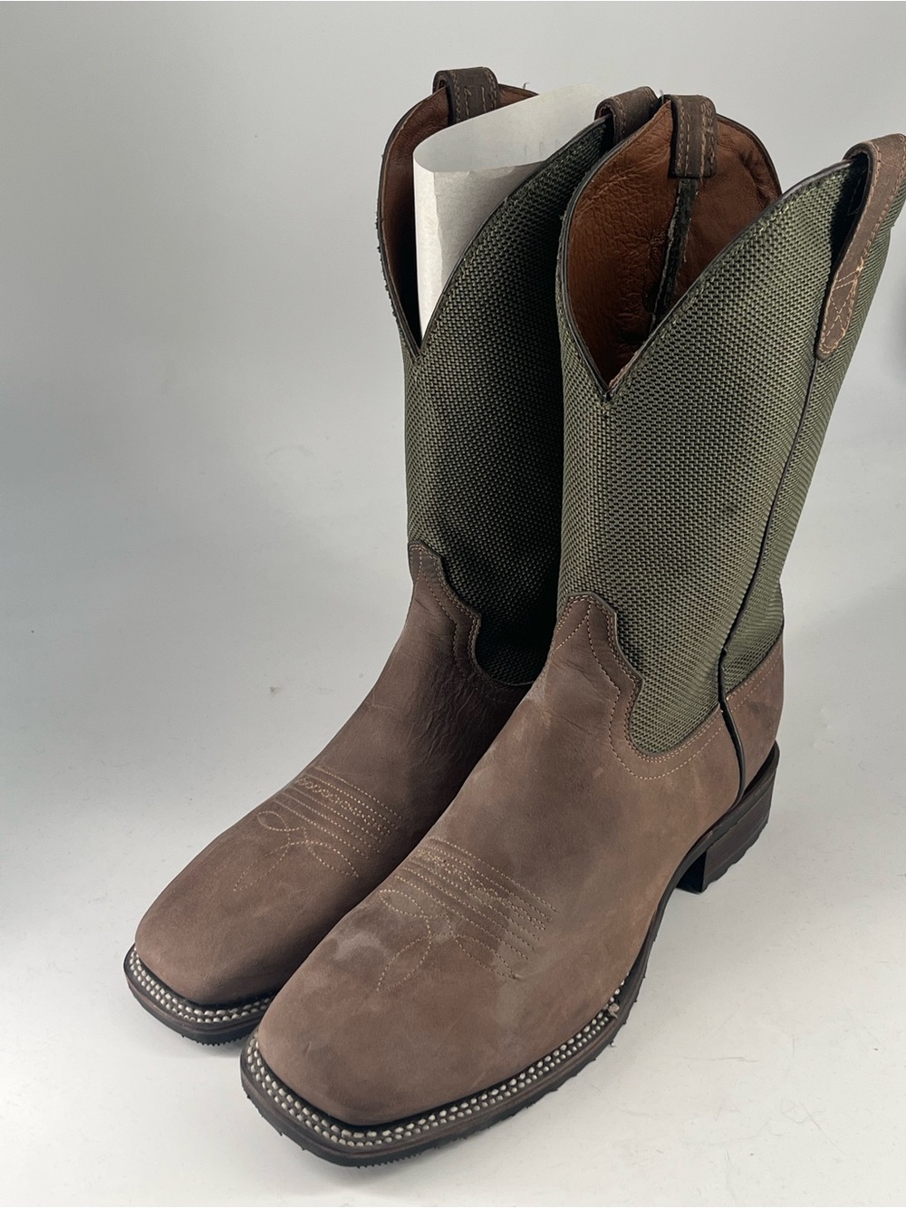 Circle G Brown Leather & Olive Green Shaft Western Work Boots
